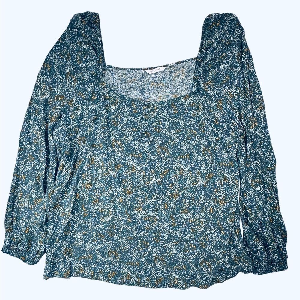 Vero Moda Teal Floral Square-Neck Blouse